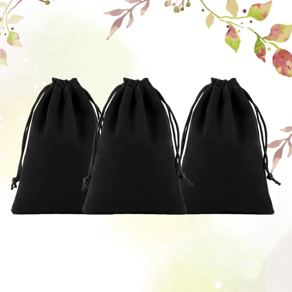Set di 3 Sacchetti per Asciugacapelli Elettrico, Neri 25x35 Cm, Sacchetto in Flanella con Cordoncino, Borsa Multifunzione per Gioielli e Regali