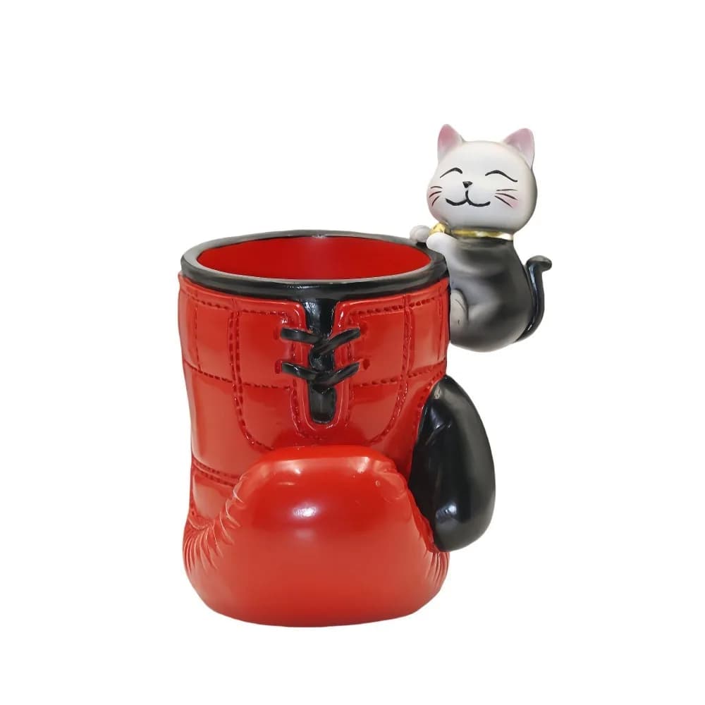 Portapenne a Forma di Guantoni da Boxe in Resina Blu/Rosso con Scatola Portapenne a Forma di Animale Cartoon, Base Stabile, Organizzatore per Cancelleria da Studio