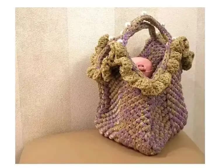 Borsa in tessuto di stoffa Filo lampeggiante Filato per maglieria e nastro all'uncinetto Cestino portaoggetti per borsa con gancio per maglieria a mano fai-da-te 50G/palla