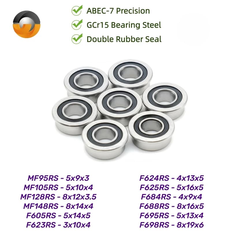 MF105-2RS 5x10x4mm Bearing 10Pcs ABEC-7 Flange Bearing F623RS F695RS MF148RS Chrome Steel Double Rubber Sealed for 3D Printer