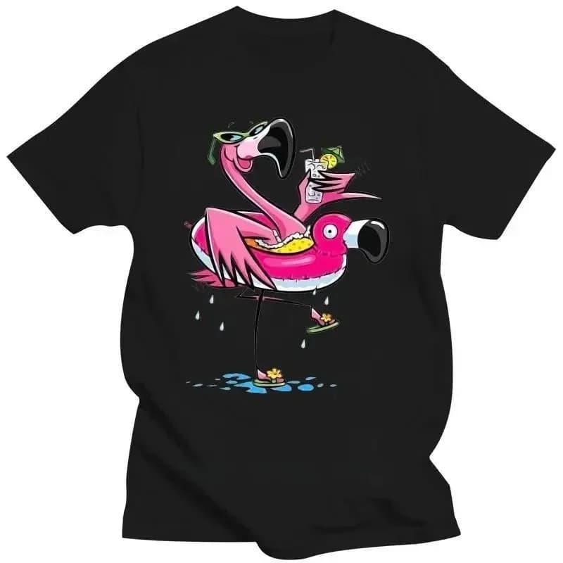 Men's Funny Fashion T-Shirt Customizable Hand-Painted Flamingo Design Unique Casual Wear for Men