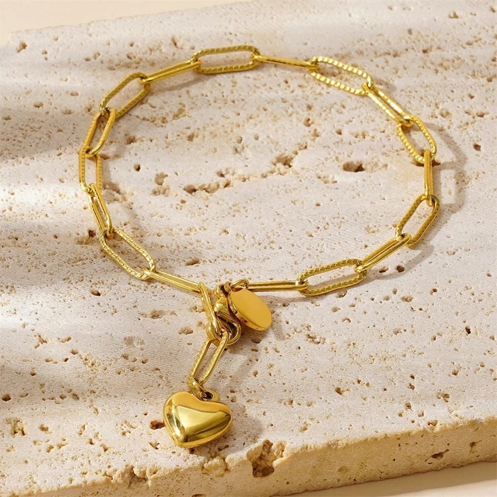 Bracciali a Catena Placcati in Oro 18K per Donne, Bracciale con Cuore, Gioielli alla Moda per Uso Quotidiano, Regolabile