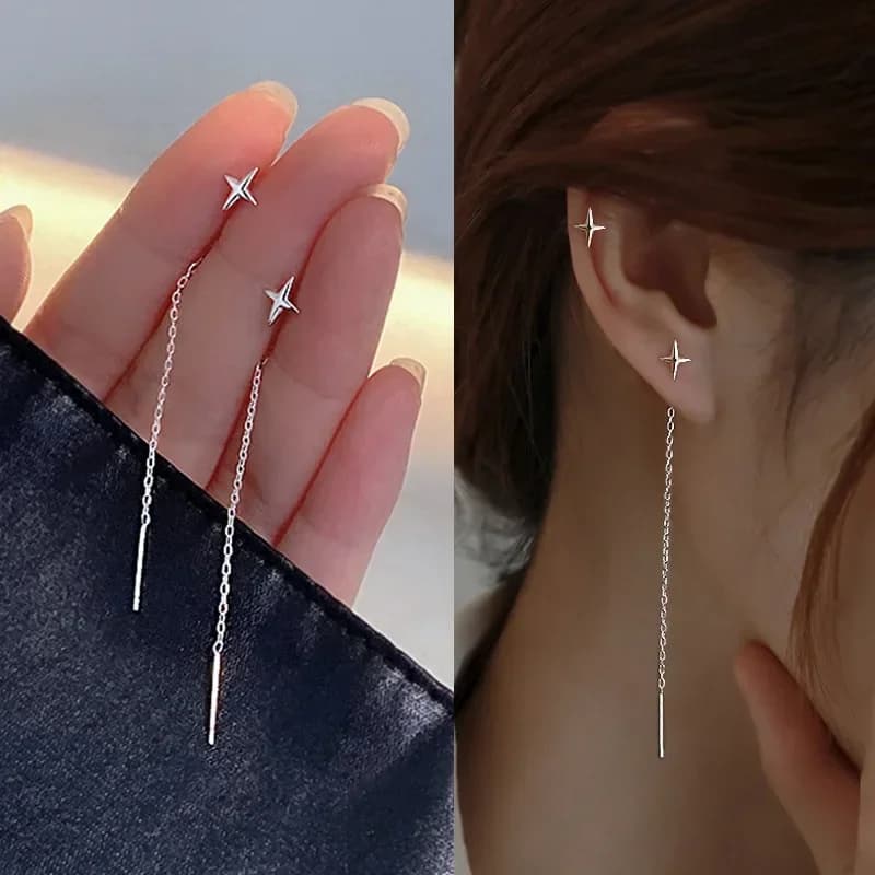 Orecchini Pendenti Lunghi con Catena a Filo, Ciondoli a Forma di Stella e Cuore, Gioielli di Moda per Donne