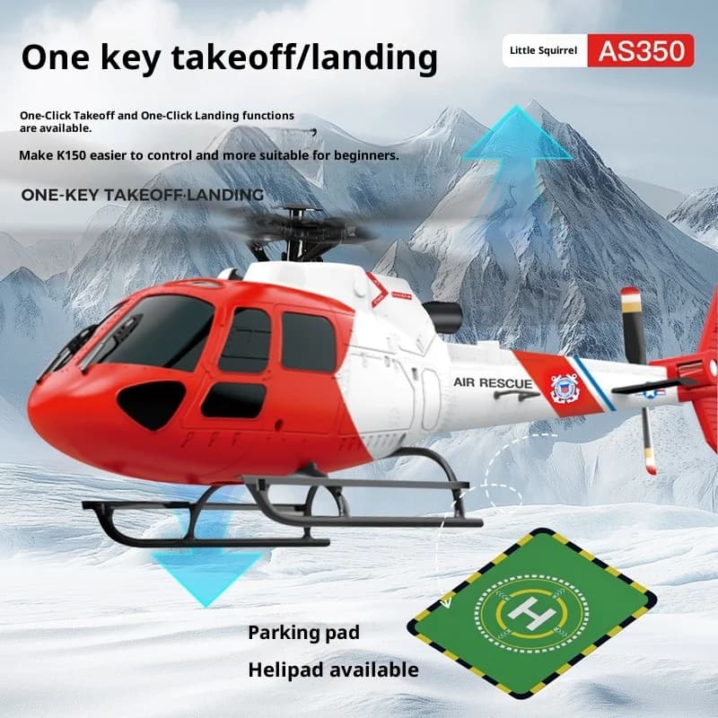 Elicottero RC K150 AS350 Squirrel 4CH a 3 rotori senza alettoni, motore brushless, flusso ottico, mantenimento dell'altitudine barometrica per hobbisti
