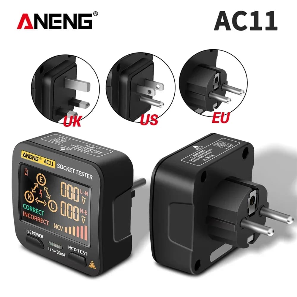 ANENG AC11 Taken Voltage Detector Earth Test Zero Line Phase Control Rcd NCV Digital Testing Intelligent Tester EU Spin