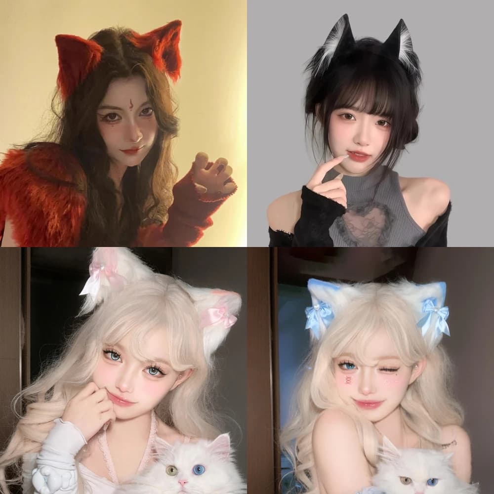 Fascia per capelli con orecchie di gatto dolce e carine, per cosplay, orecchie di animale tridimensionali in peluche, accessorio per capelli Lolita