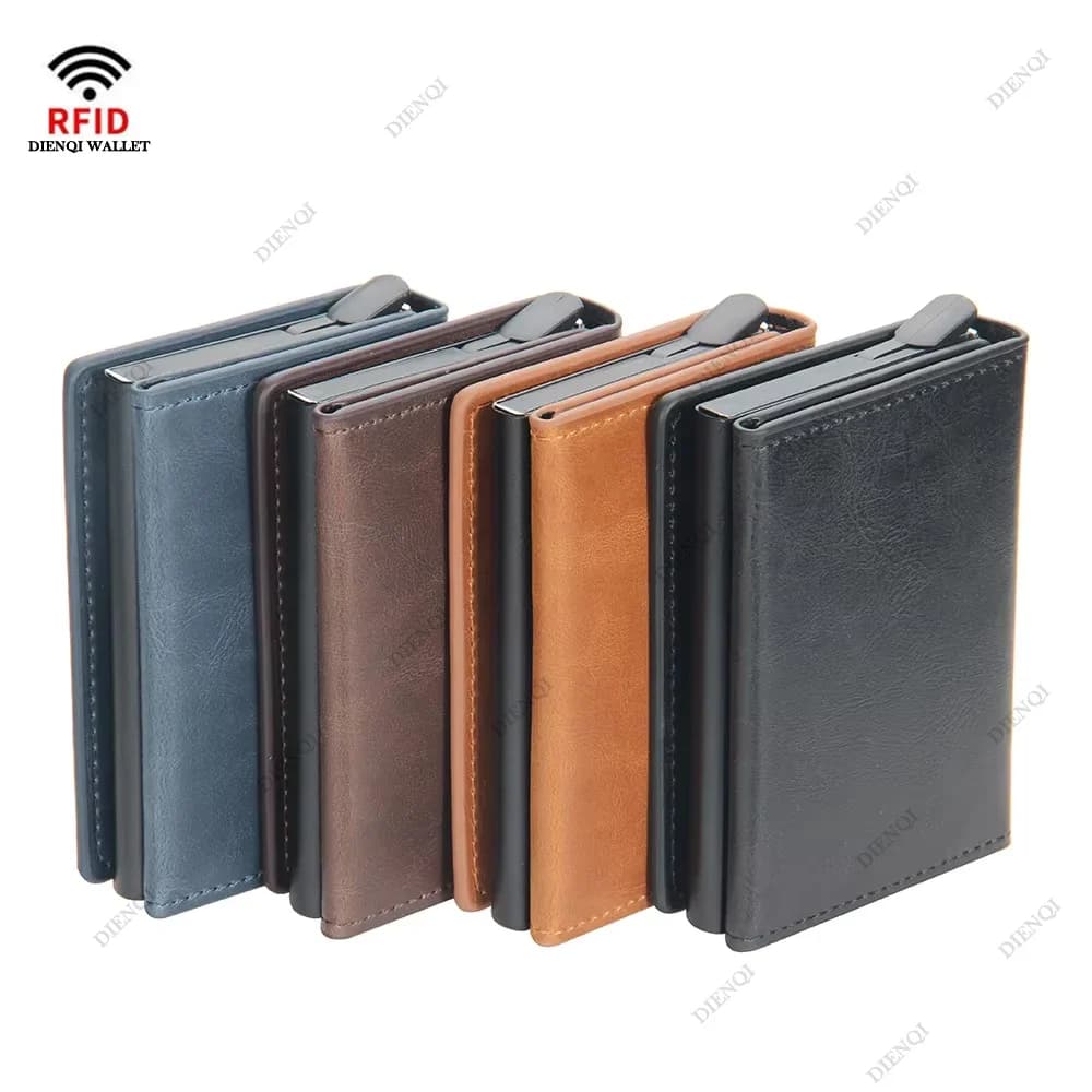 Porta carte di credito con blocco RFID magnetico Portafogli da uomo Porta carte di credito con portafoglio pop-up piccolo in alluminio antifurto in metallo