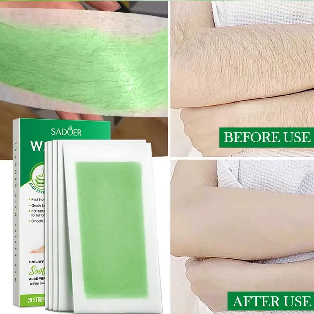 20 Strisce Depilatorie in Cera Biadesive Delicate e Lenitive all'Aloe Vera, per una Rimozione Indolore e Rapida dei Peli