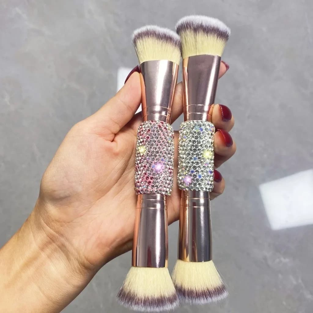 Foundation Brush Compact Dual-Ended Brush Rhinestone Makeup Brush Elegant For Day Out Loose Powder Setting Face Contouring
