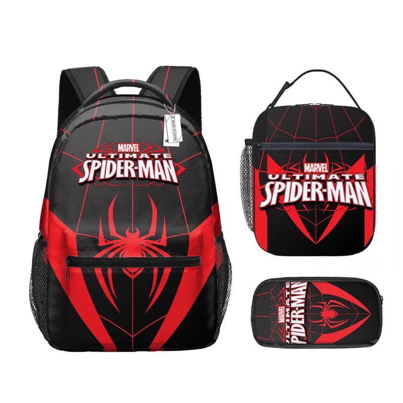 3 Pcs Set Spider-Man 3D Printed Backpack Lunch Bag Pencil Case Cartoon School Bag For Elementary And Middle School Students