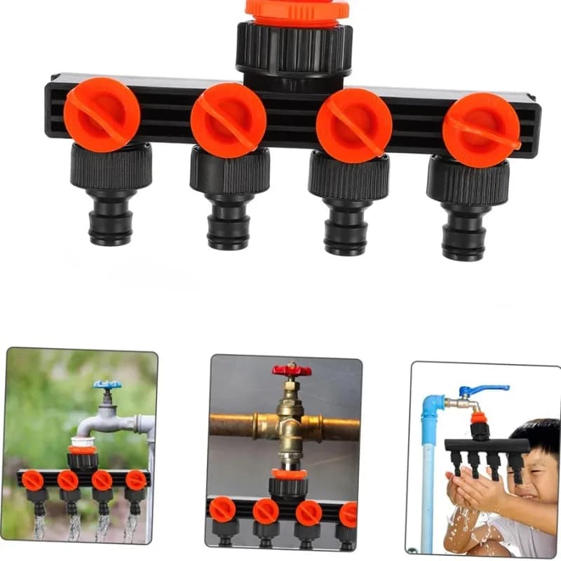 Connettore per Rubinetto a 4 Vie con Connettore Rapido da 1/4 di Pollice, Distributore d'Acqua, Raccordi per Irrigazione, Sistema di Sdoppiamento Tubi