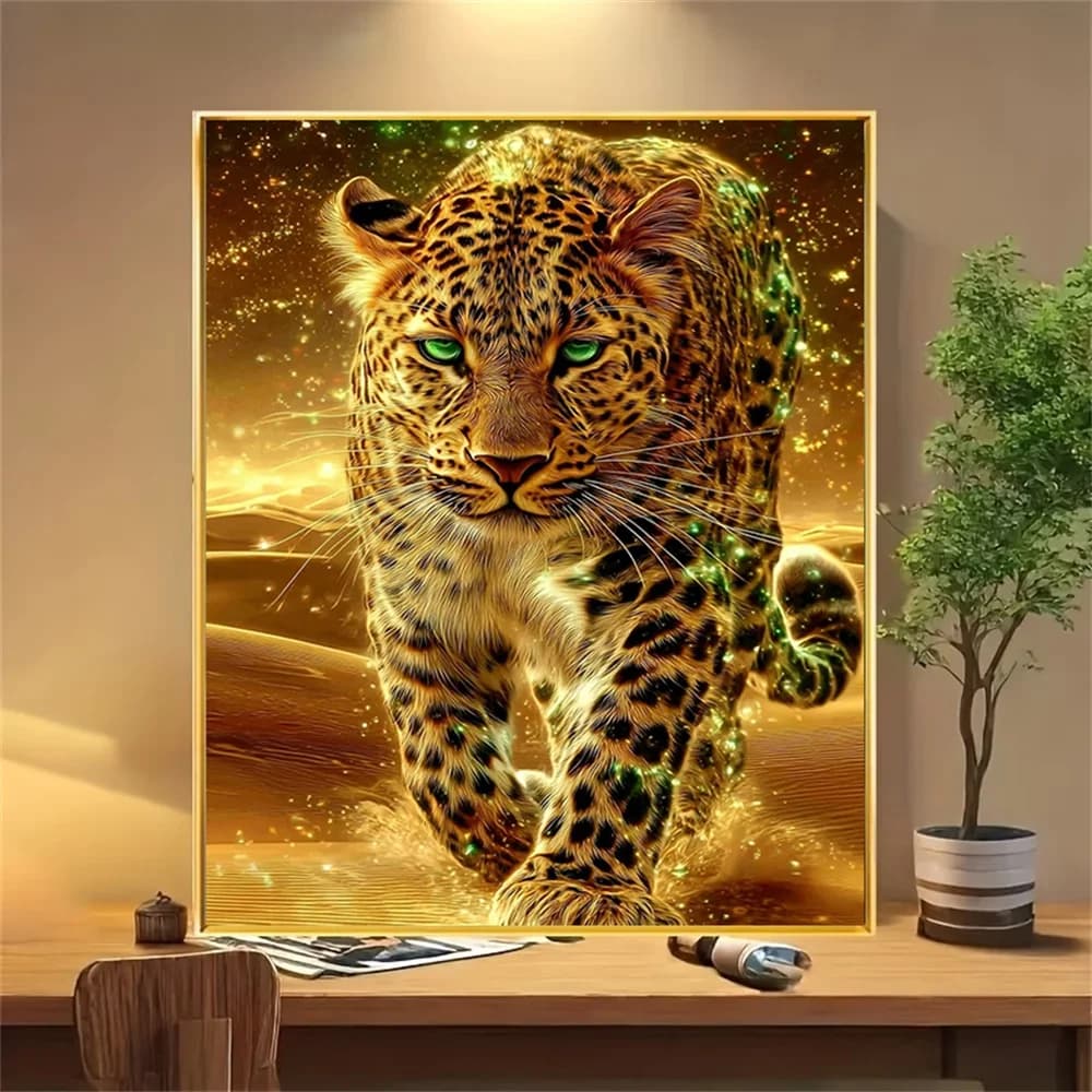 AZQSD Mosaico di diamanti a forma di leopardo per il sottosuolo, pittura di diamanti 5D con animali, immagini di strass fantasia fatte a mano, decorazioni murali