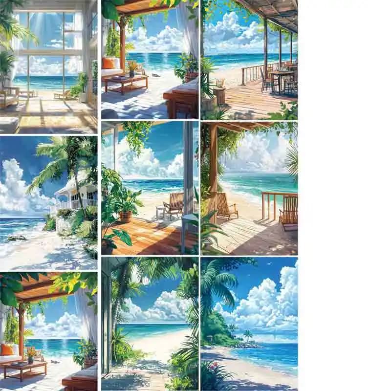 Sea Coconut Tree Boat Ranch Landscape Washi Tape Decorative Sticker Material for Journal Collage Scrapbook Collage DIY