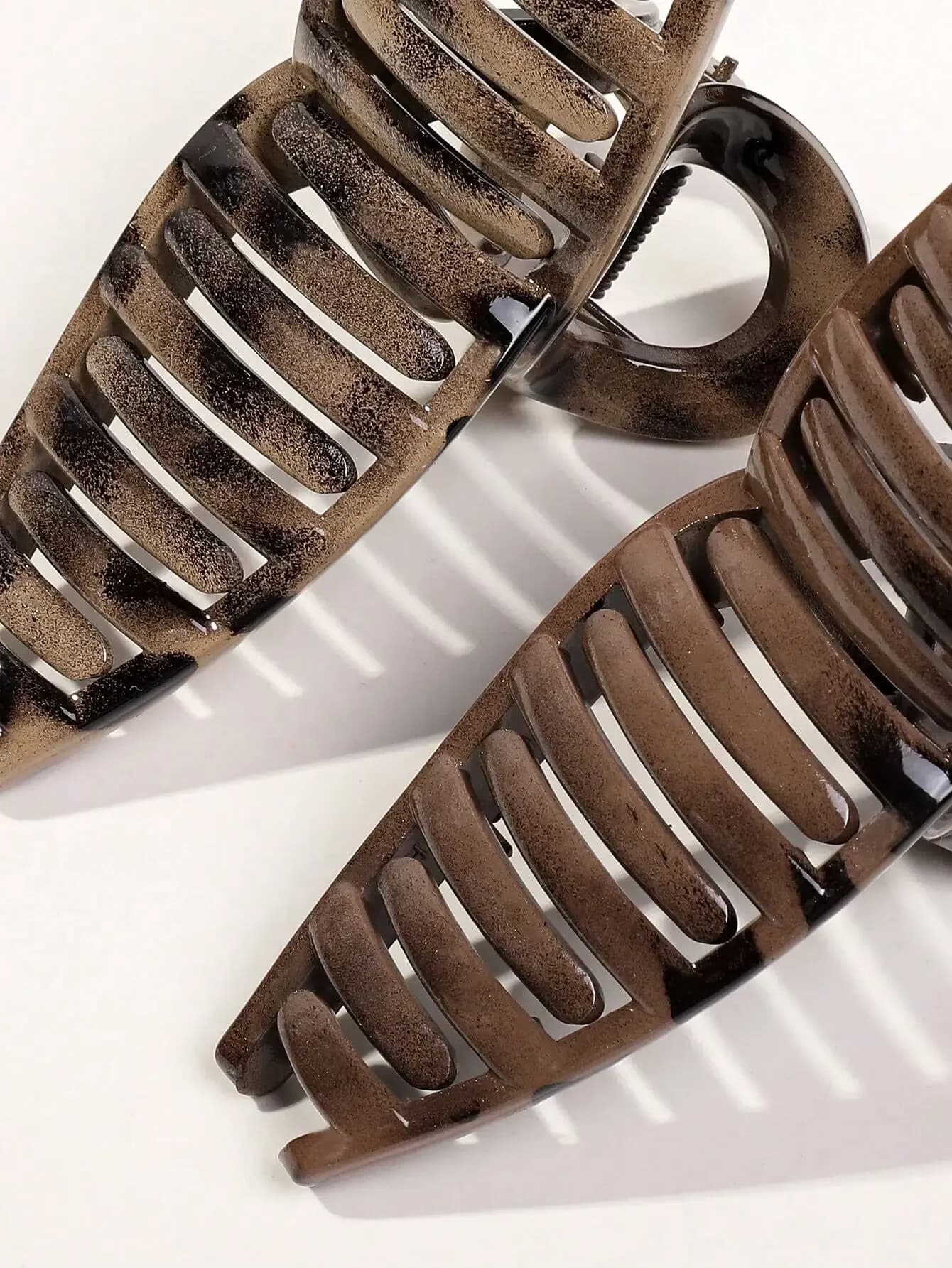 2 fermagli per capelli larghi con stampa leopardata marrone lucido per uso quotidiano da donna