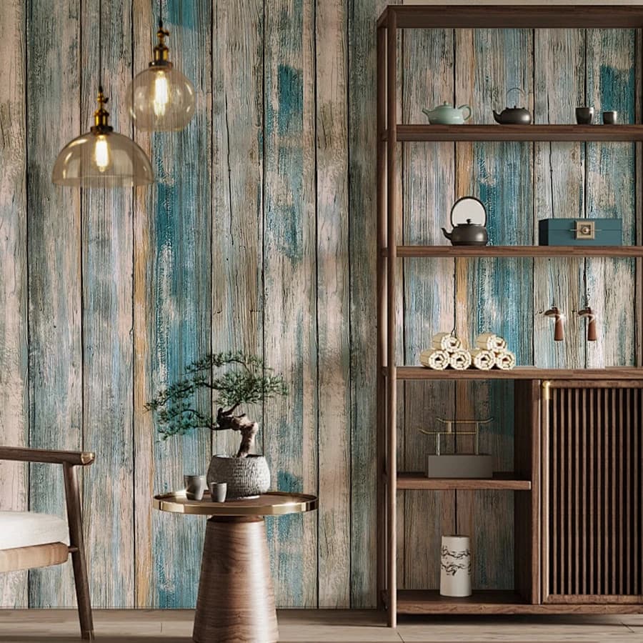 1 rotolo di carta da parati autoadesiva in finto legno, texture vecchia tavola di legno blu e bianca, design per tavola da barca, carta da parati retrò in materiale vinilico staccabile per la decorazione della casa