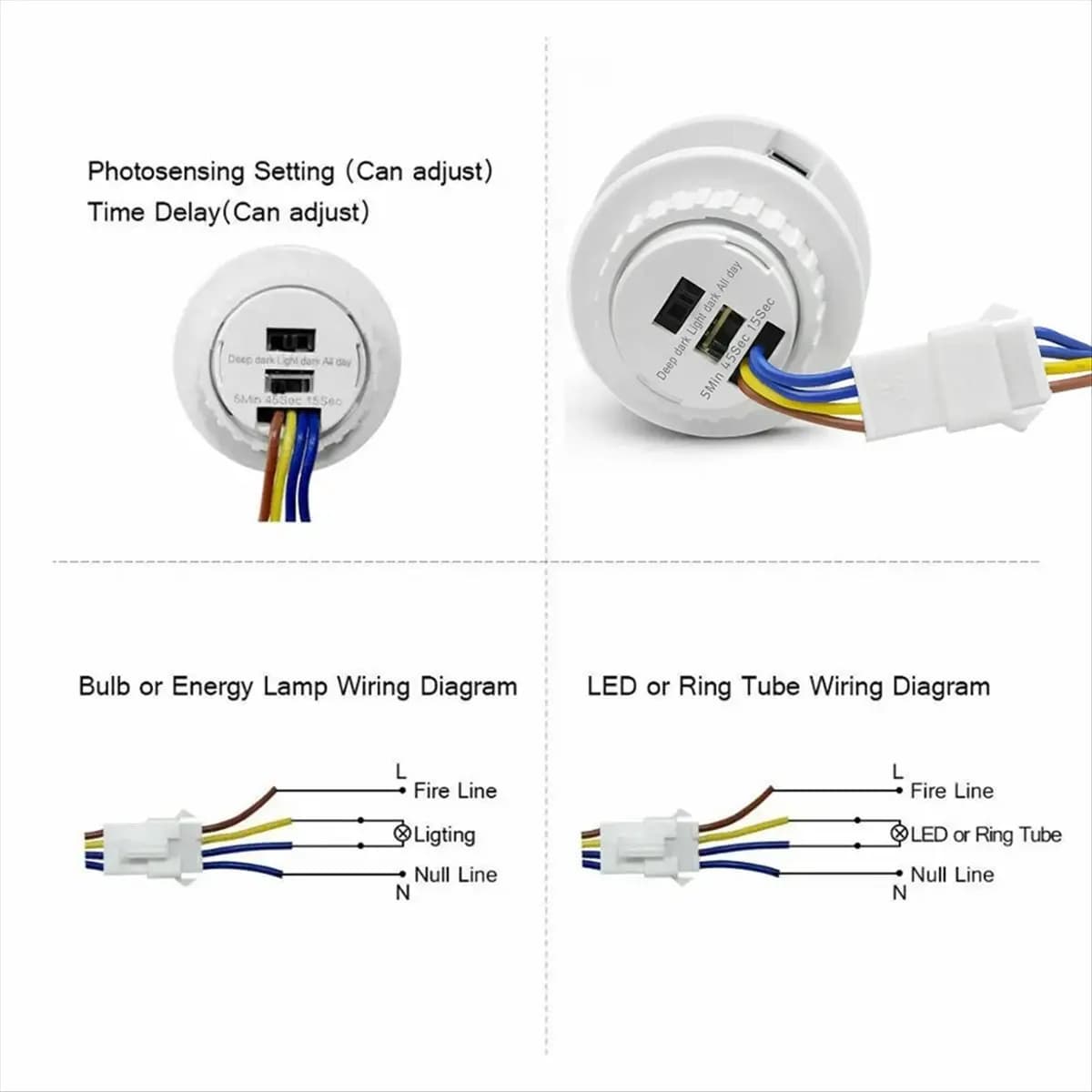 Interruttore Luce con Sensore di Movimento AB09 AC85-265V, Sensore PIR per Illuminazione con Ritardo Temporizzato, Rilevatore di Movimento, Interruttore Automatico per Lampada