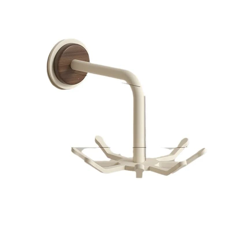 Walnut wall kitchen organizer: rotary hook for cookware and utensils for pots, knife without drill and support for shovel