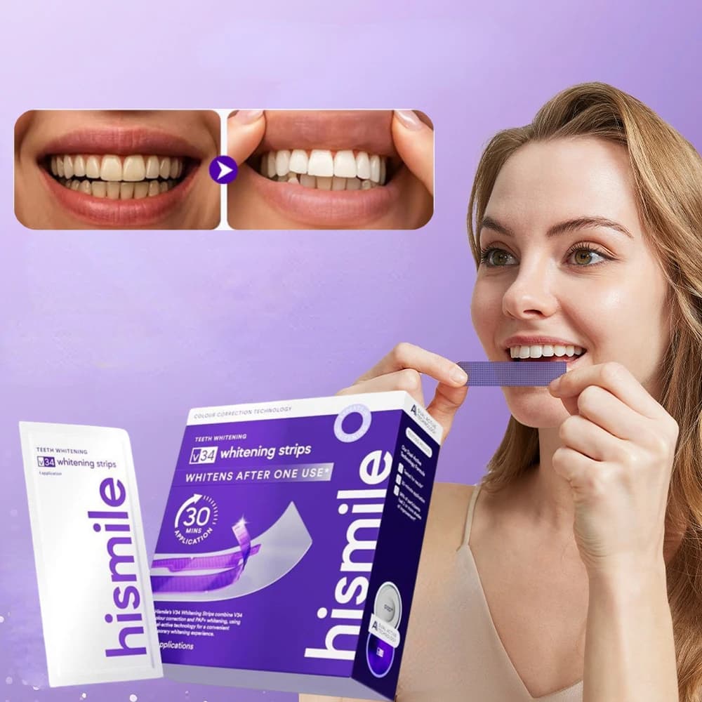 Whitening Strips for Denti V34 Hismile Purple - Whitening After One Use, Remove Yellow Macchies and Refresh the Mouth, Dentali Cerotti