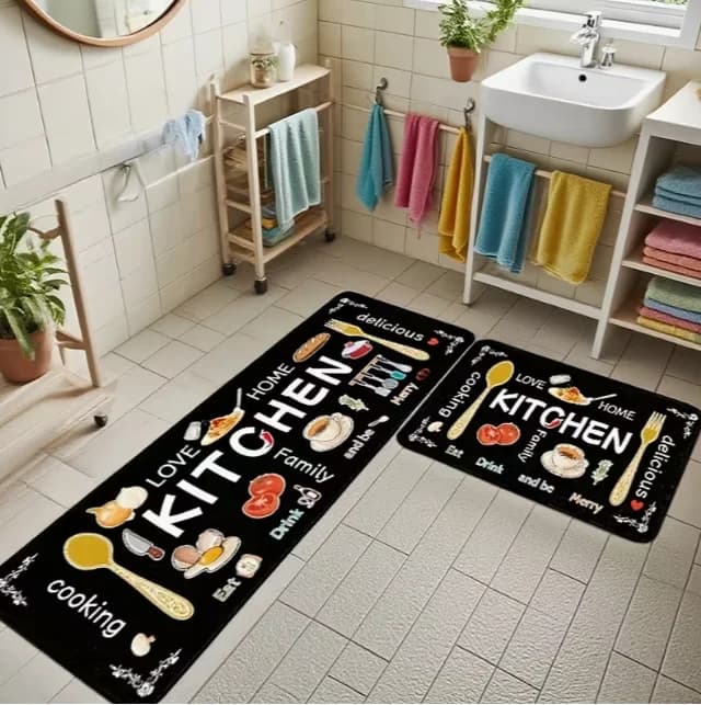 Soft Decorative Carpet for Kitchen, Bedroom, Living Room, Dining Room, with Blender Patterns, Knife, Fork and Eggs, Gift for Friends and Family