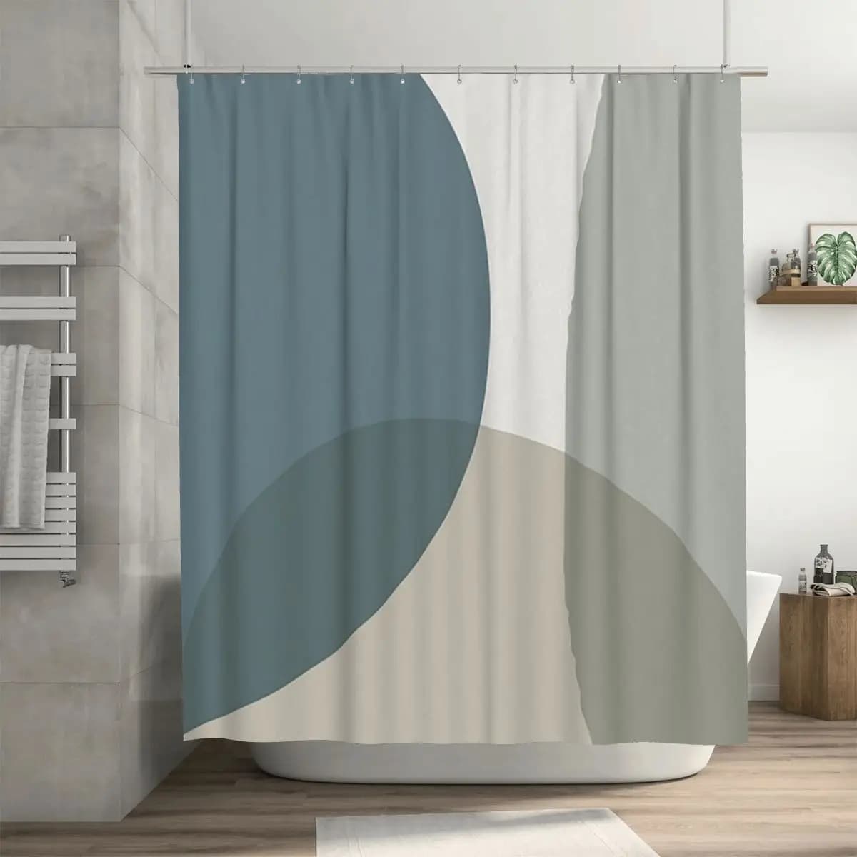 Tenda da doccia minimalista Mid-Century in poliestere impermeabile con ganci per il bagno