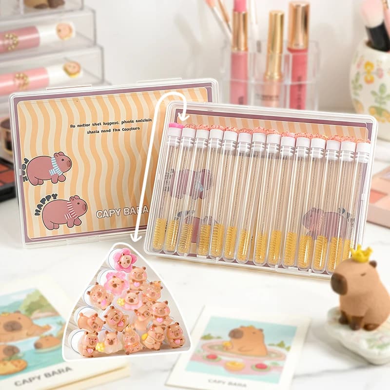 Pack of 14 brushes for capybara mascara in gift box. Each head is individually wrapped, make-up brushes, travel eyelashes brushes