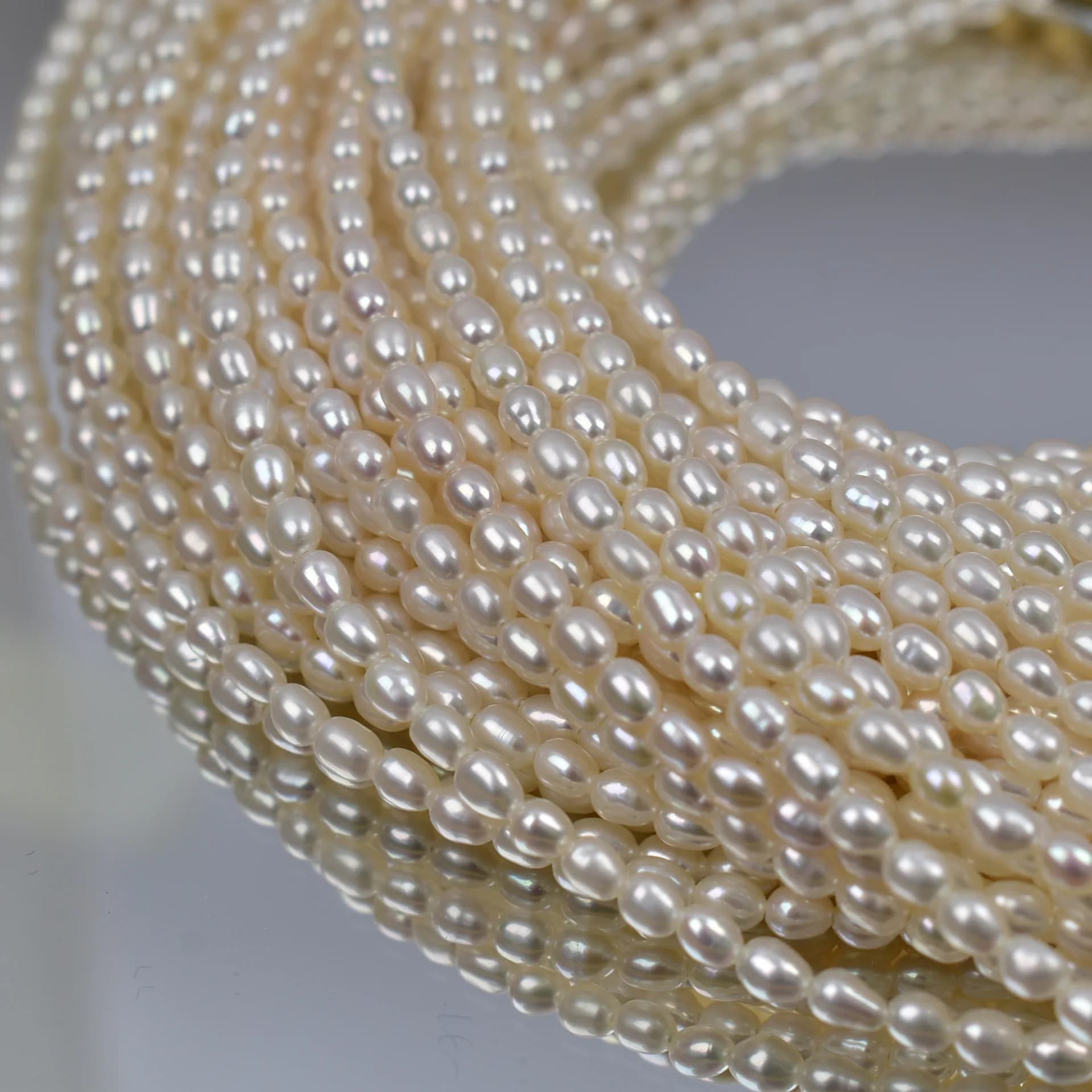 Collana di perle d'acqua dolce naturali con perline di riso da 3,5-4 mm, creazione di gioielli semilavorati, braccialetti fai da te, orecchini, accessori all'ingrosso