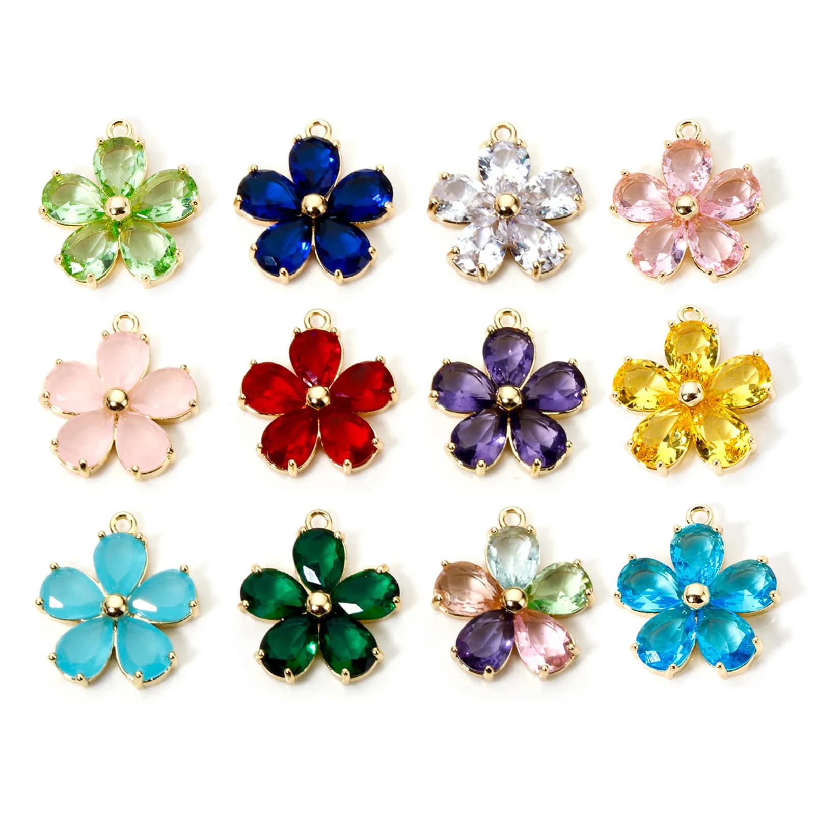 1 pezzo di ciondoli a forma di fiore in vetro, ciondolo in metallo ottone placcato oro 18 carati per gioielli fai da te, orecchini, collane, risultati 21 mm x 18,5 mm