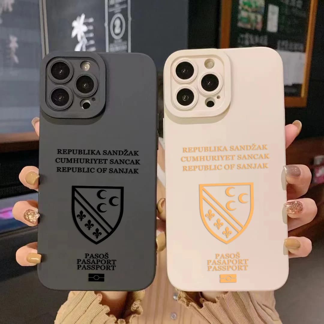 Repubblica di Sandzak Custodia per passaporto per iPhone 16e 16 15 14 13 12 11 Mini Pro Max X XR XSMax 8 7 6S Plus Cover posteriore in silicone