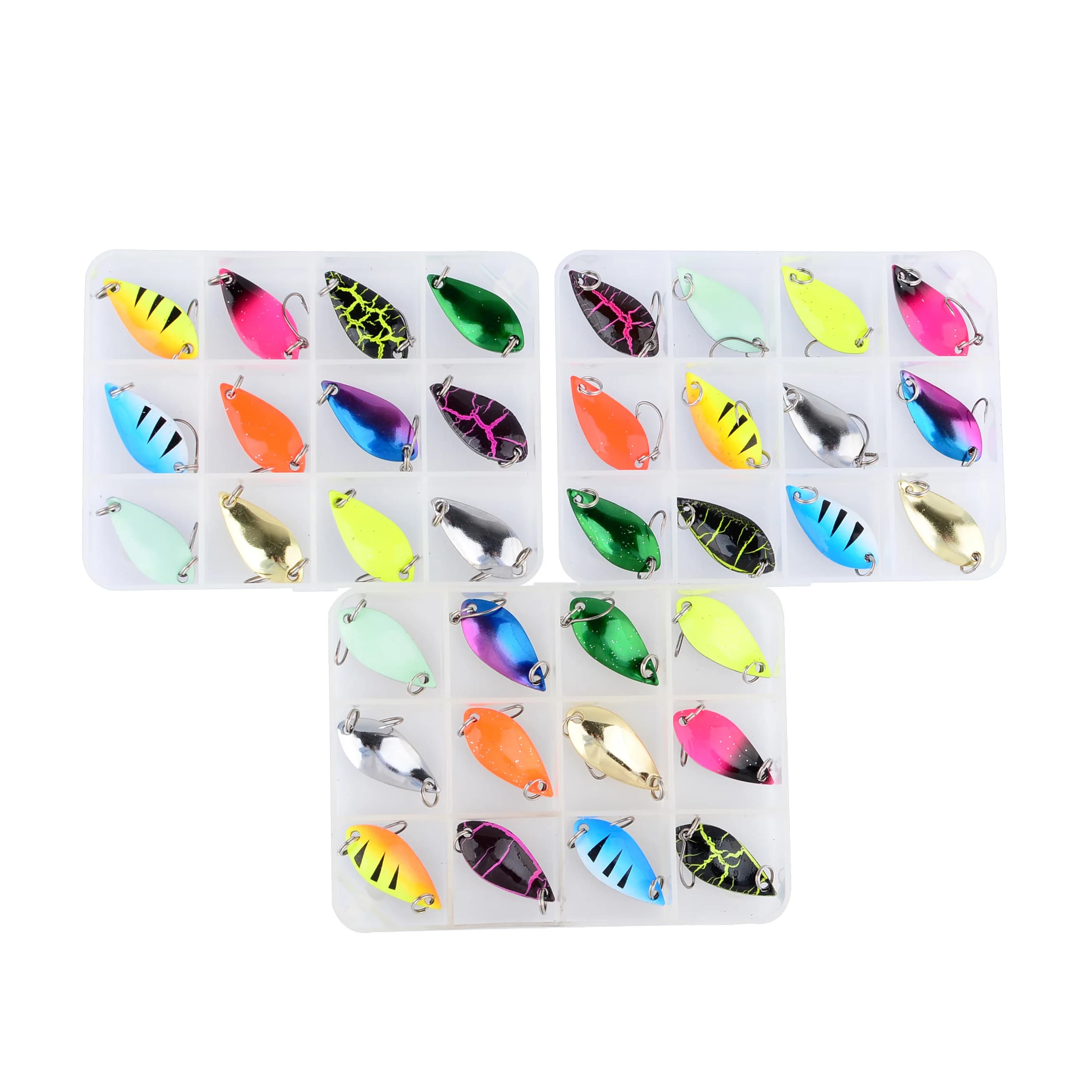 Set of 12 Metal Fishing baits 2.5g/3.5g/5g with Sharp Amo and Seillettes, for Freshwater and Salad