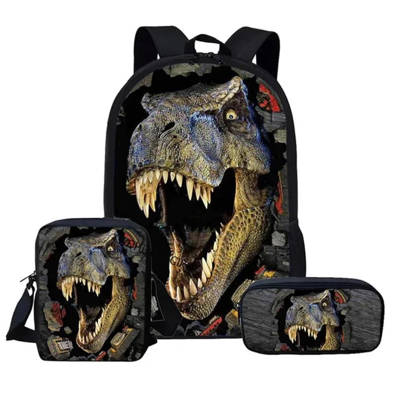 3 pz/set zaino Harajuku Dinosaur 3D Print School Student Bookbag Anime Laptop Daypack Lunch Bag Pencil Case