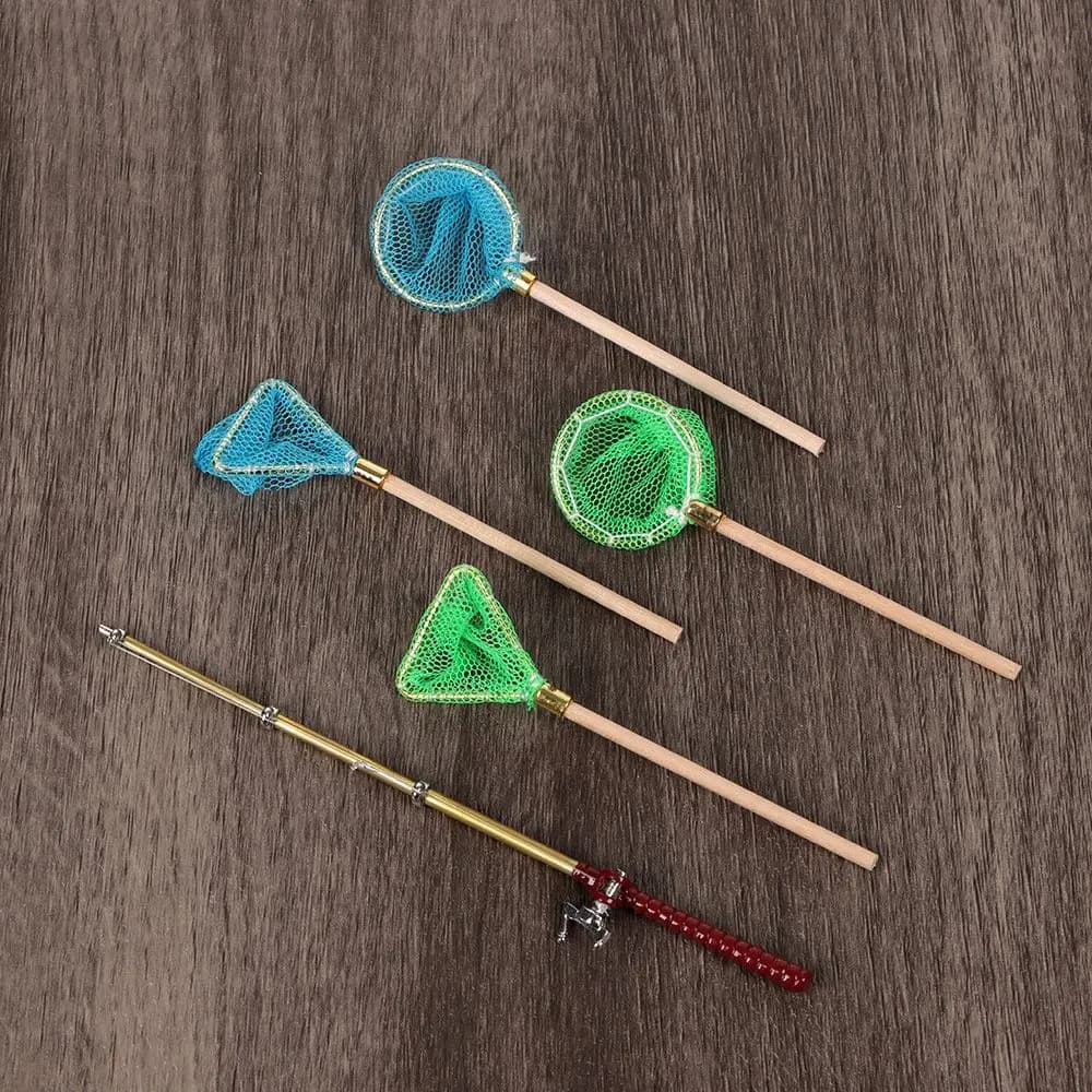 Canna da pesca in miniatura in scala 1:12 Trammel Net Pole Decorazione per casa delle bambole Modello di scena Micro Paesaggio Accessori per bambole Giocattoli