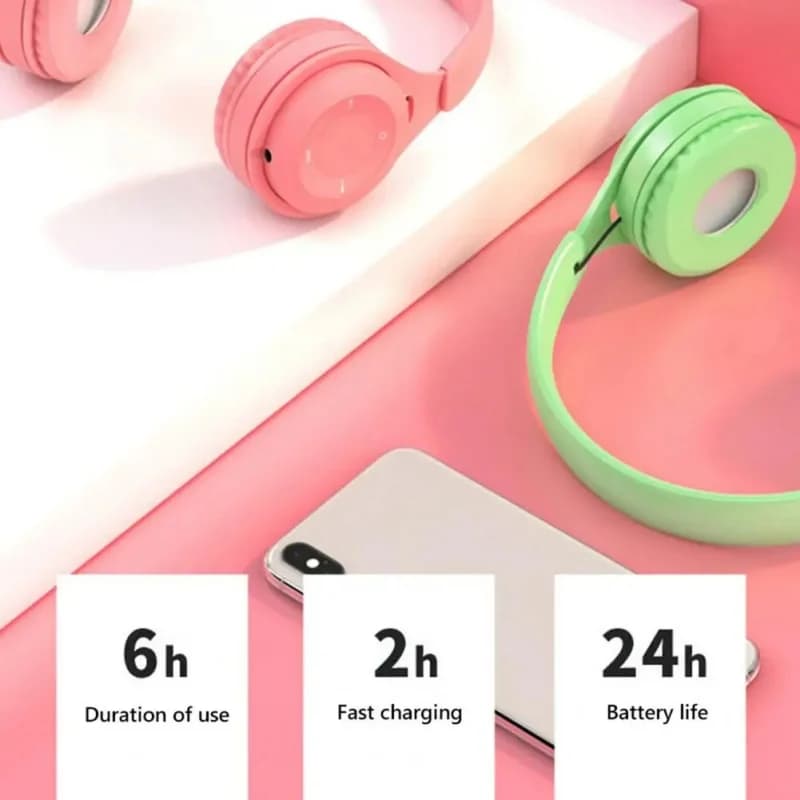 Cuffie Bluetooth Wireless Macaron, Cuffie Stereo con Archetto, Headset da Gaming con Microfono, Regalo per Ragazze Gamer, per Cellulari e Tablet
