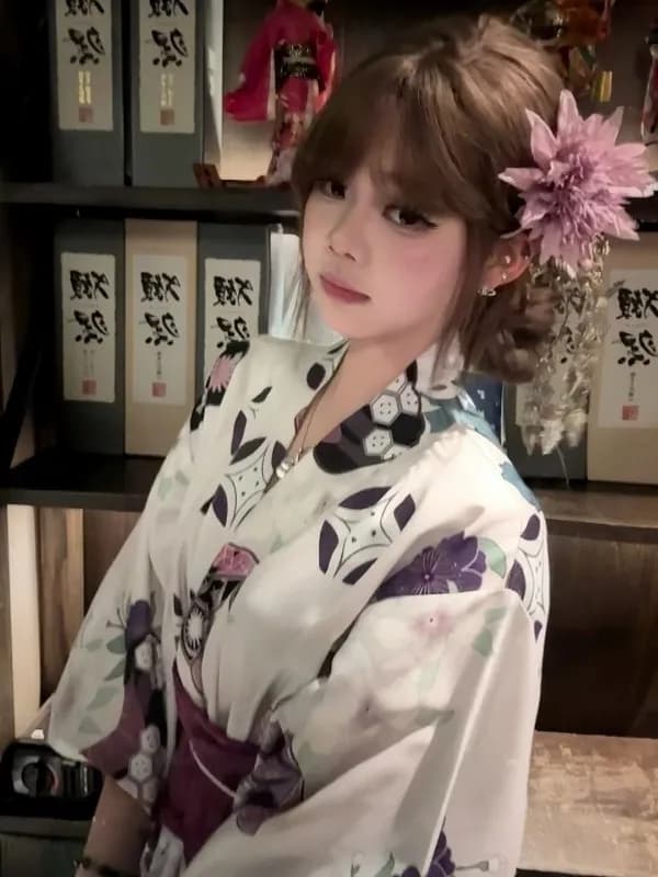 Kimono Tradizionale Viola per Donna, per Servizi Fotografici in Studio, Kimono Formale Tradizionale per Ragazze in Materiale Poliestere Rayon