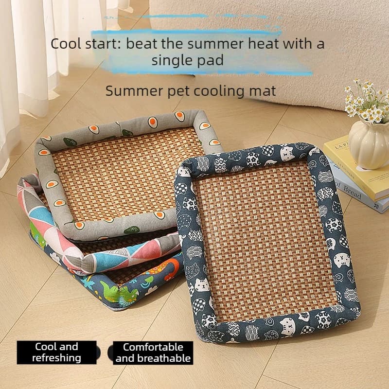 Cuccia rinfrescante per cani, tappetino estivo traspirante in rattan quadrato, universale per tutte le stagioni, accessori per animali domestici per cani e gatti, uso quotidiano in interni.