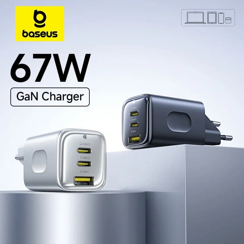 Baseus 67W GaN Caricatore Mini USB C Caricatore rapido Caricatore per telefono a ricarica rapida per iPhone 17 16 Caricatore da viaggio portatile per laptop
