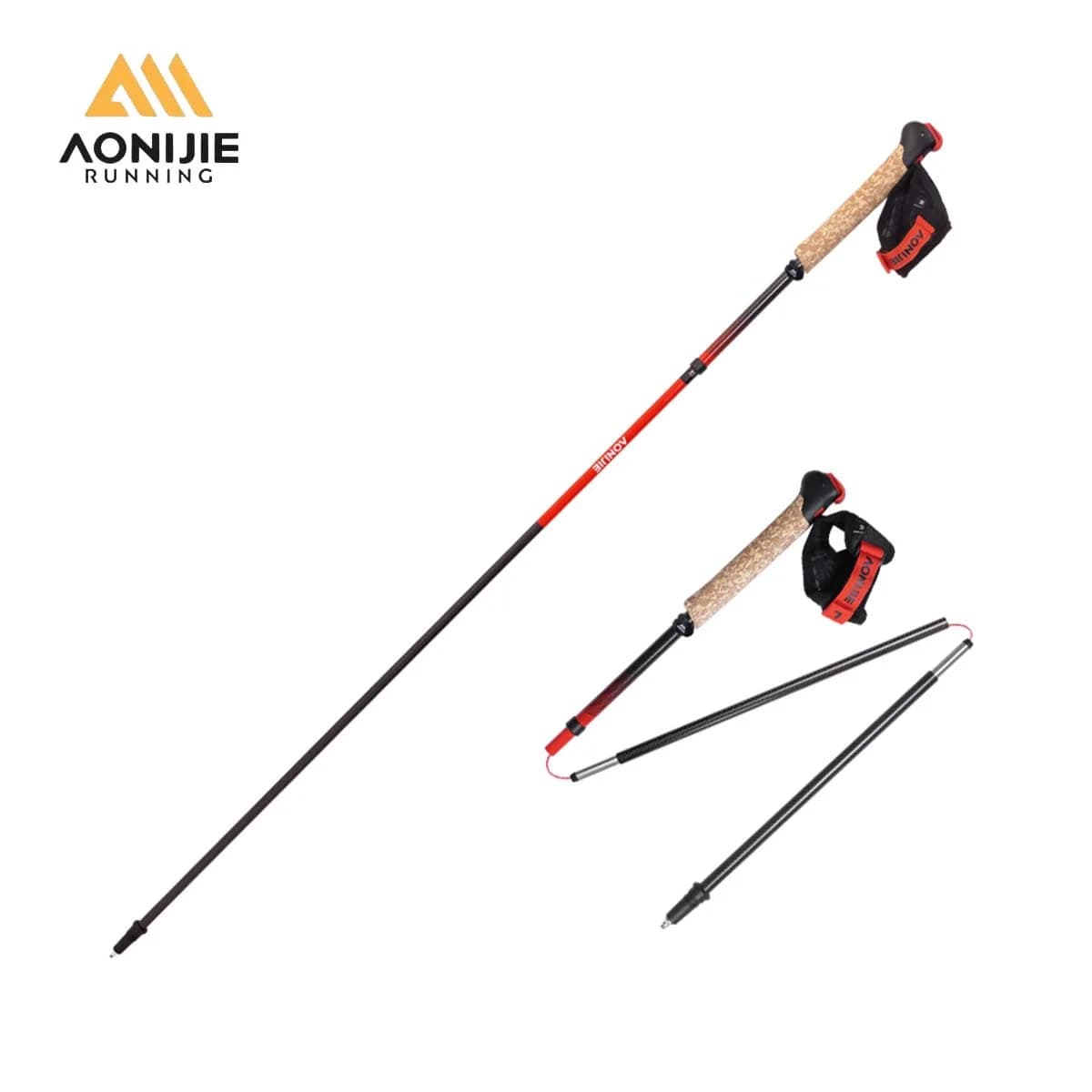 2 pieces AONIJIE E4212 E4218 Foldable carbon fiber trek poles with fast locking system, ultralight for hiking, camping, mountaineering