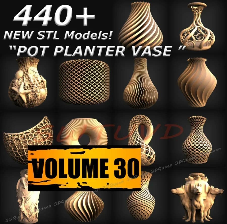 440+ Fioriera POT Vaso Collezione di modelli di file STL per router CNC Modelli 3D per macchine CNC e stampanti 3D