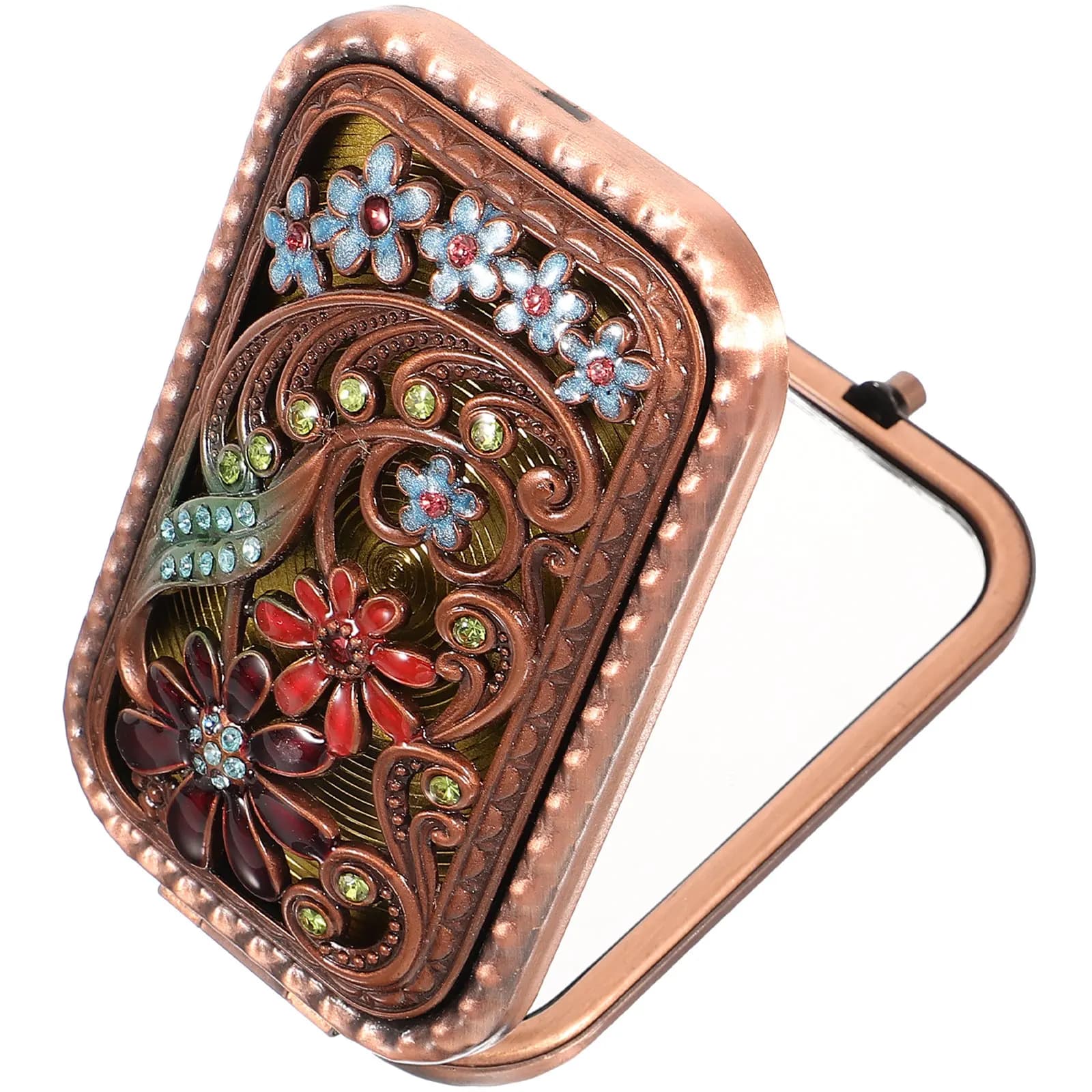 Specchietto Compatto Vintage in Metallo e Vetro Pieghevole, Elegante Specchio da Borsetta per Donne, per Viaggi, Trucco, Mascara, Depilazione, Regalo di Compleanno