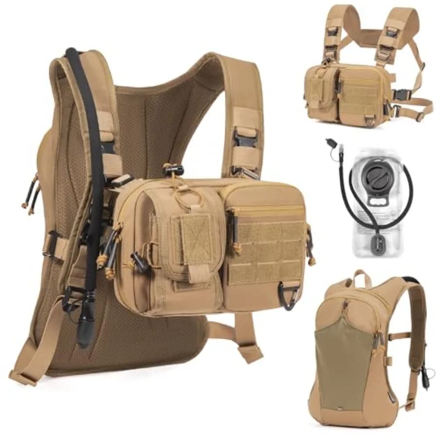 Zaino idrico 2-in-1 e borsa tattica da petto con sacca idrica da 2,5 litri, gilet idrico modulare Molle in nylon 500D leggero