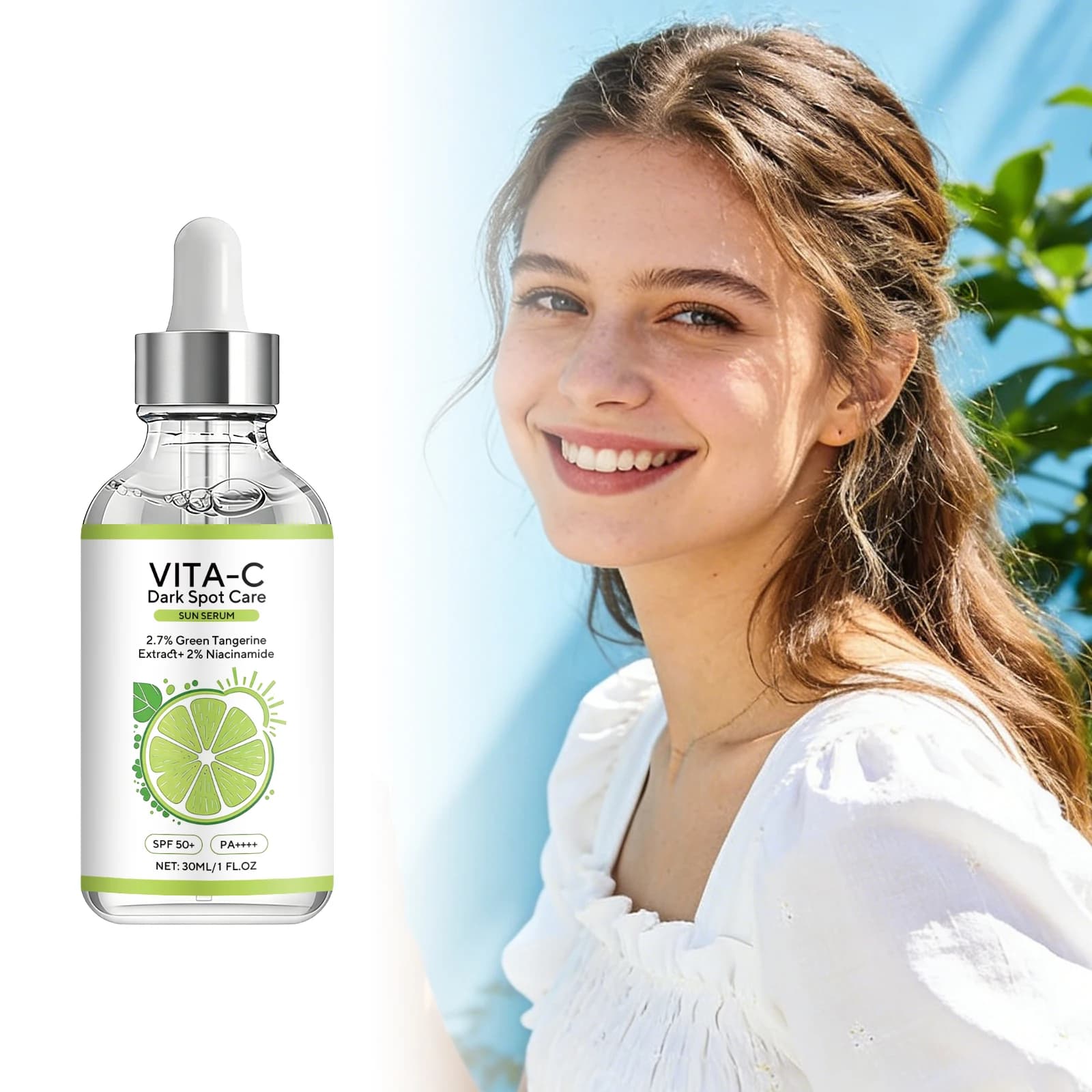 Vitamin C Sunscreen Essence Anti Sunburn Protection Brighten Skin Tone Fade Spots Improve Dullness Nourish Skin Brighten Serum