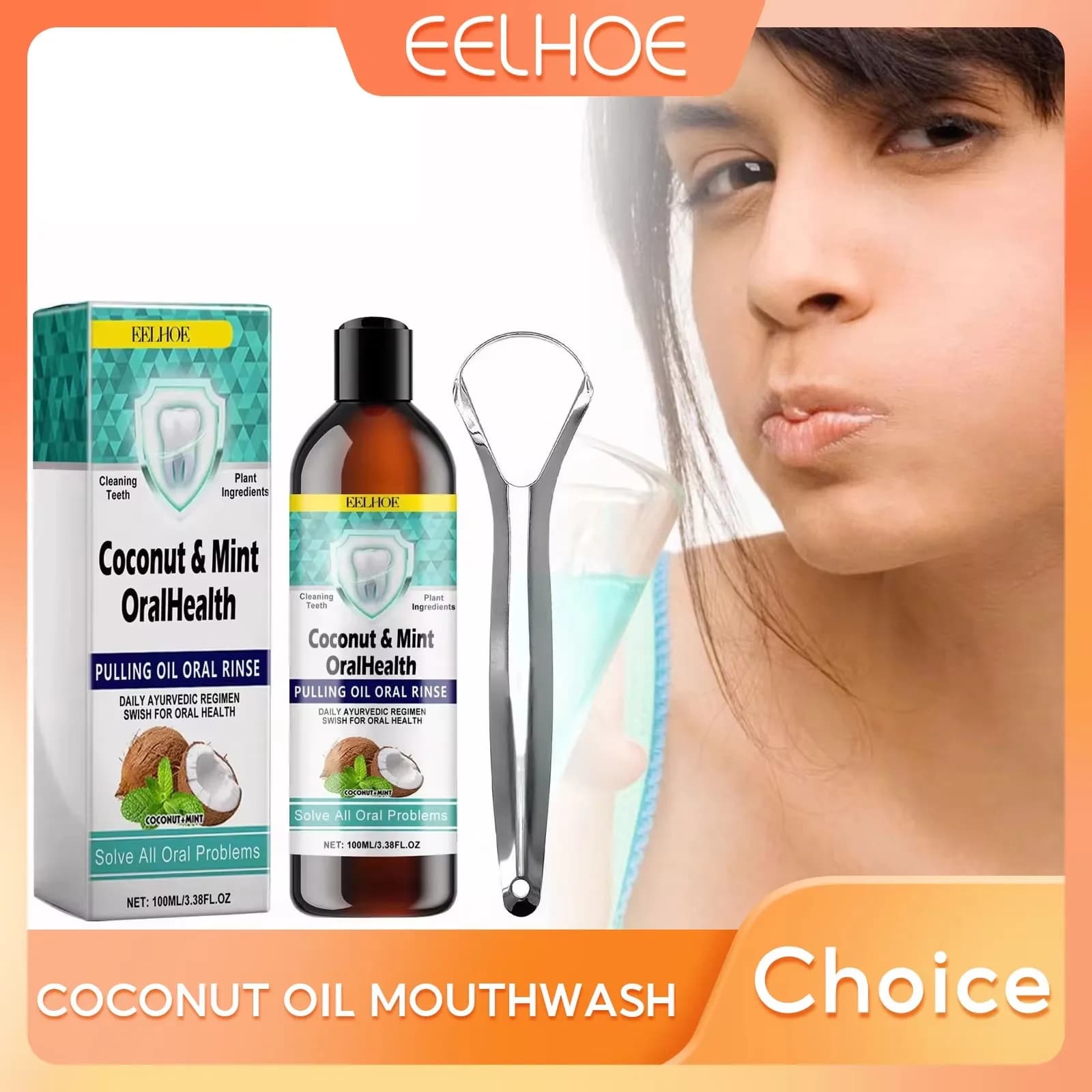 EELHOE Mint Coconut Oil Pulling Neck Cleansing Tooth White Tooth White Freshwater Without Alcohol Products For Hygiene Oral language scraper