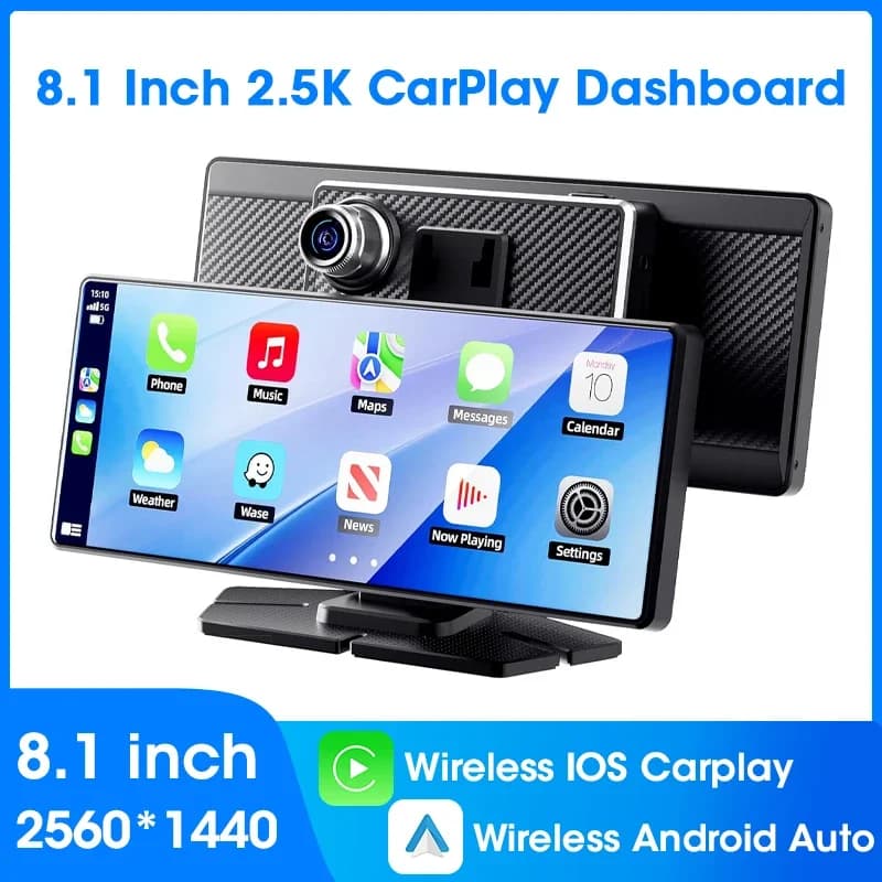 Carplay Screen for Car, 8.1" portable touch screen auto stereo with Android Auto, Dash Cam 2.5K, multimedia video player for autoradio
