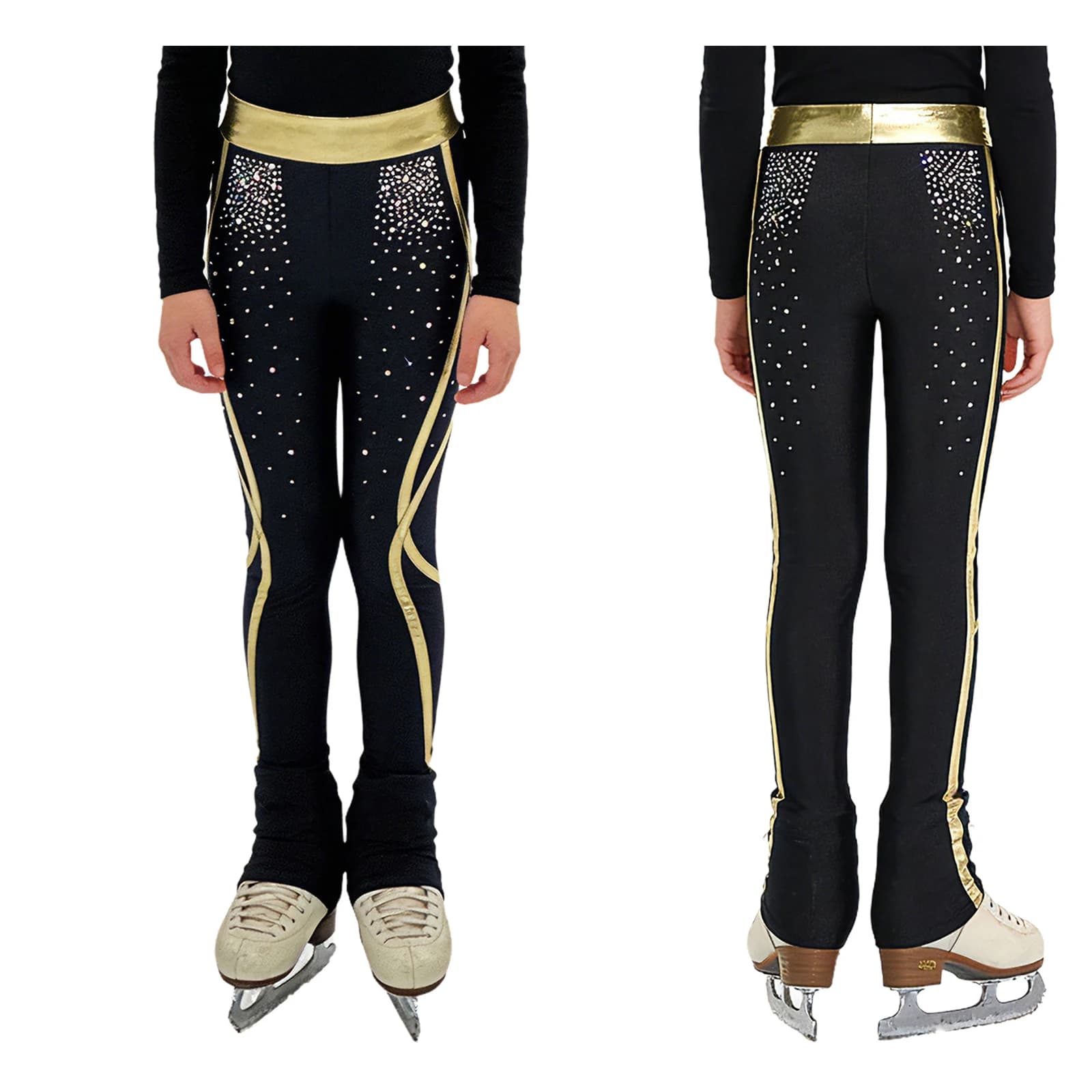Pantaloni per Pattinaggio Artistico per Bambine, Leggings con Elastico Metallizzato e Strass per Pattinaggio su Ghiaccio, Danza, Ginnastica e Allenamento