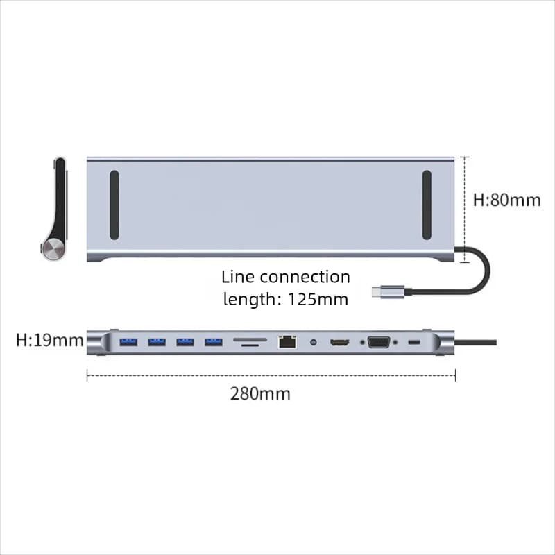 Docking Station Type-C 11-in-1, Hub USB C con HDMI, VGA, Scheda di Rete 100M, AUX, Lettore SD/TF per Laptop