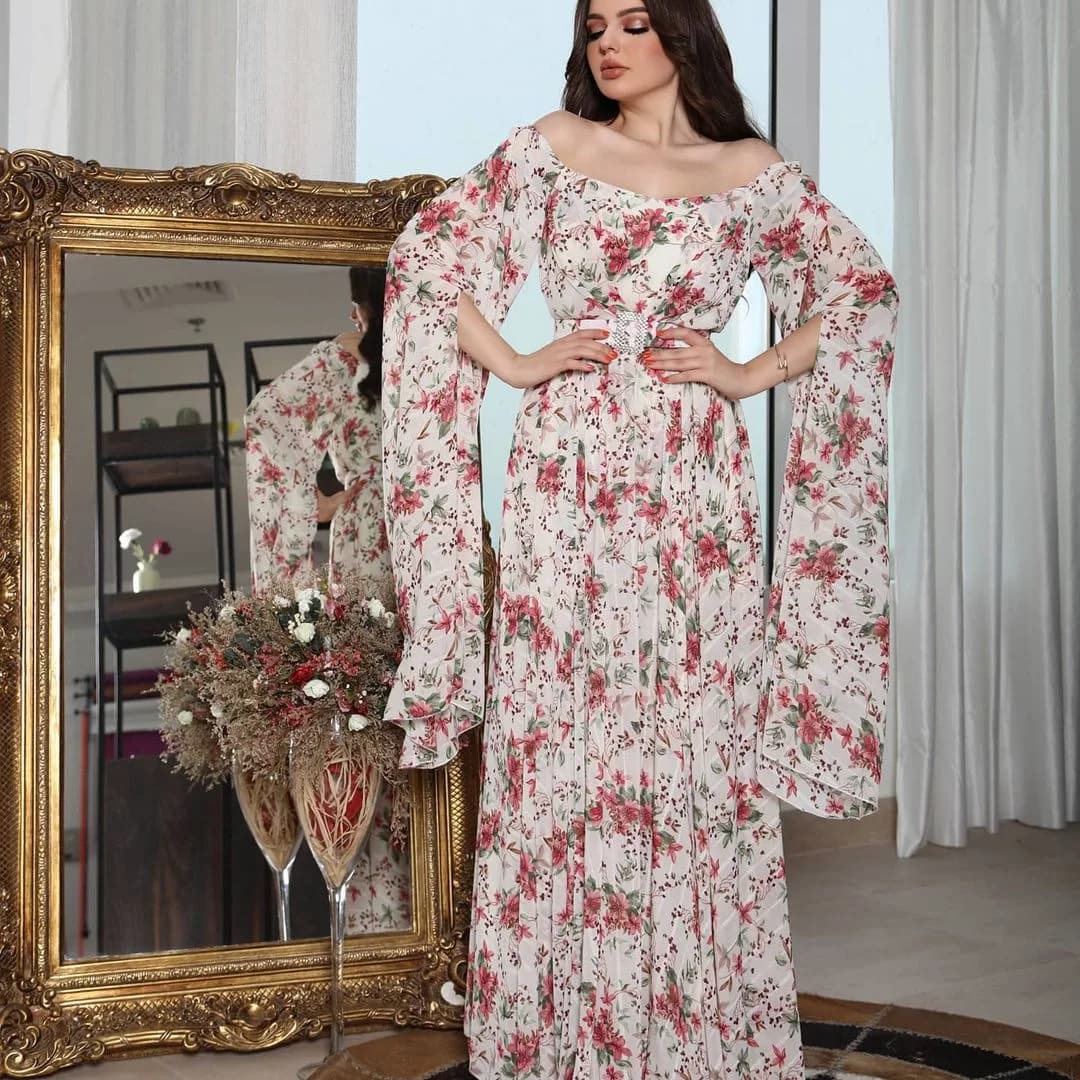 Breathable Chiffon European American Fashion Dress - Pink Floral Print Women's Summer Dress