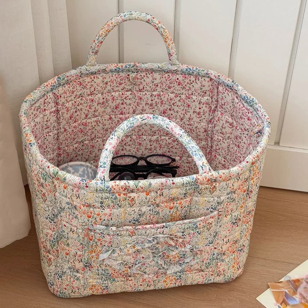 Floral Fabric Storage Basket Large Capacity Laundry Basket with Handles Laundry Hamper Portable Folding Storage Bag