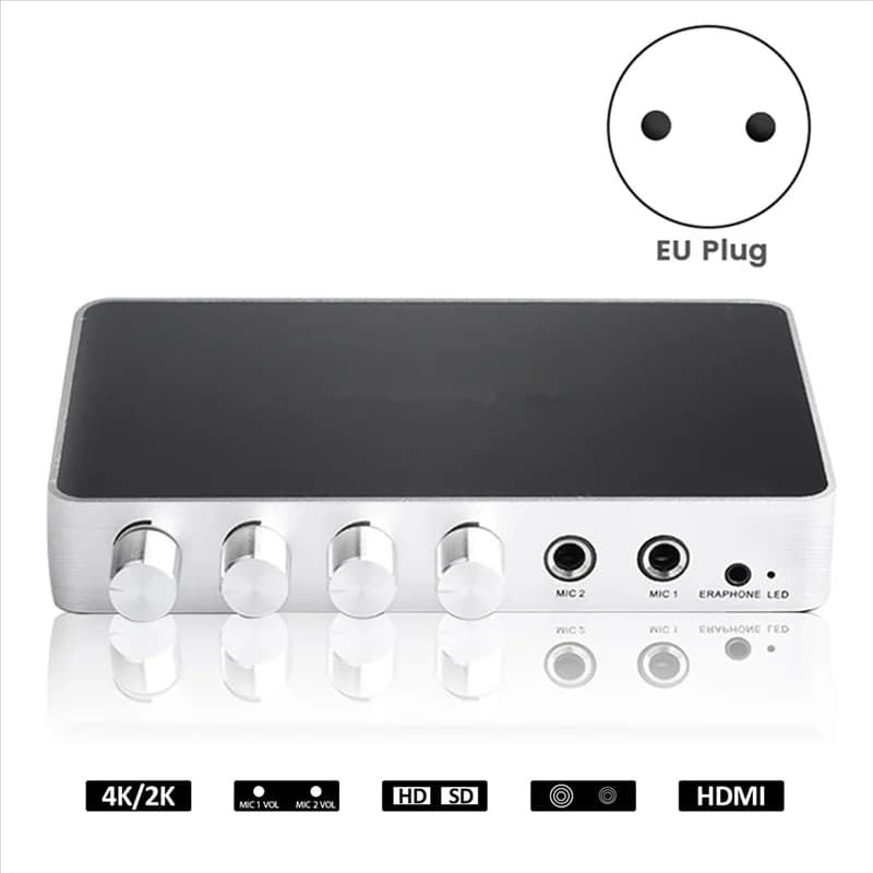 A43M KM200 4K Mini HD Karaoke Mixer audio Mixer audio Doppio microfono Regolazione del volume dell'ingresso per Stage KTV Room-Spina UE