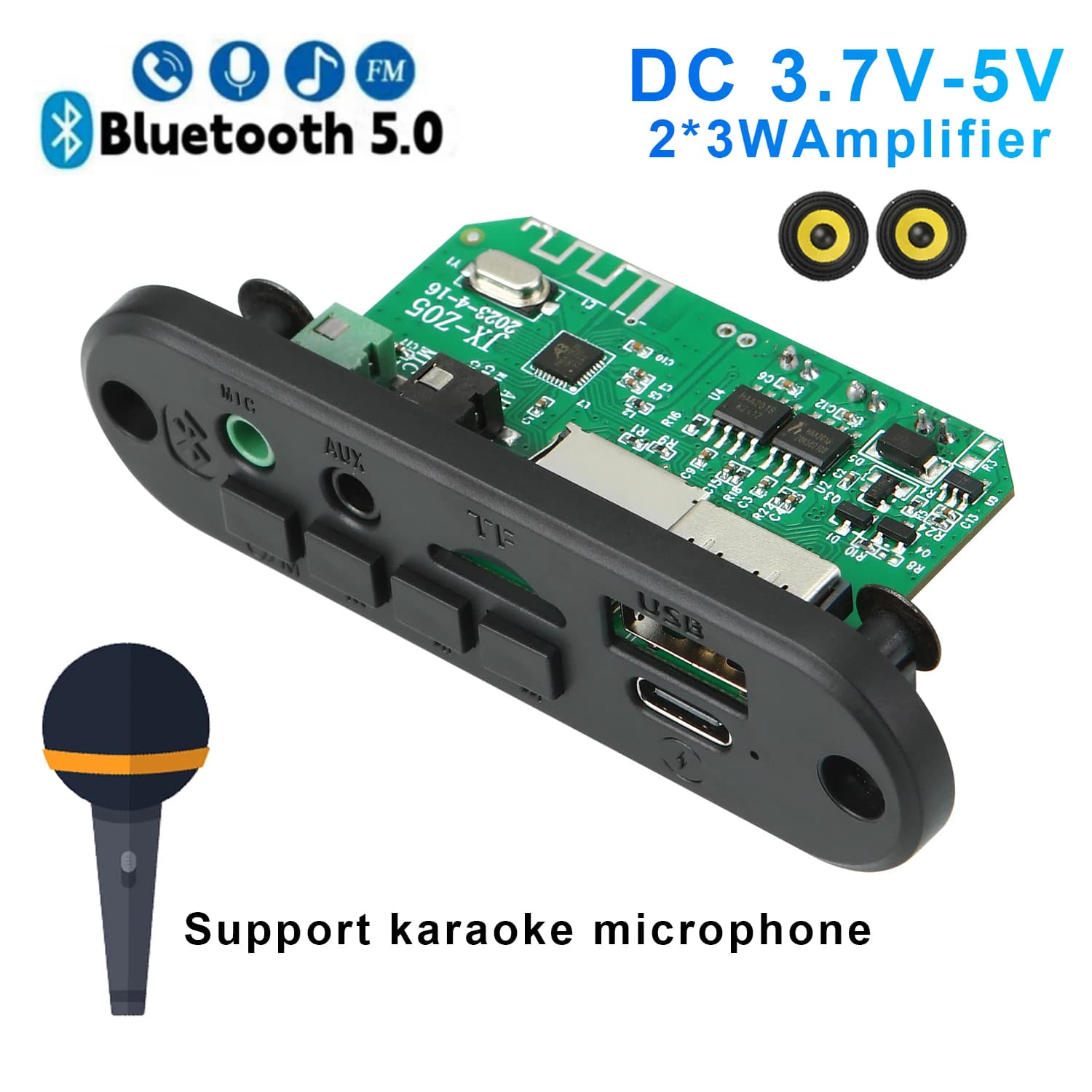 DC 3.7V-5V Bluetooth MP3 Decoder Board 6W amplificatore Car MP3 Player 3.5mm microfono vivavoce registrazione chiamate TF AUX USB Radio FM
