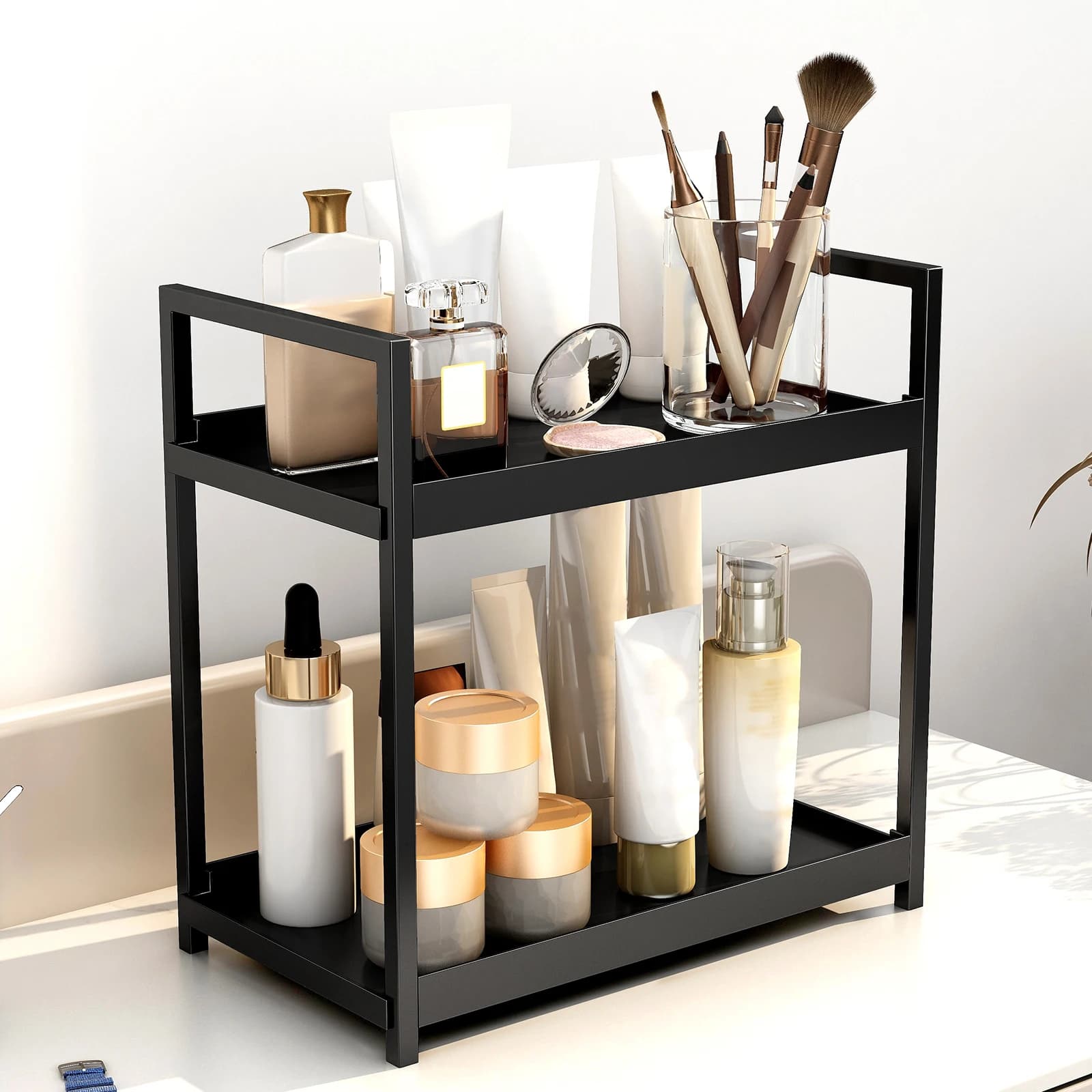 2 tier desktop storage rack cosmetics Desk office stationery storage rack,bathroom vanity organizer bathroom storage ripiani