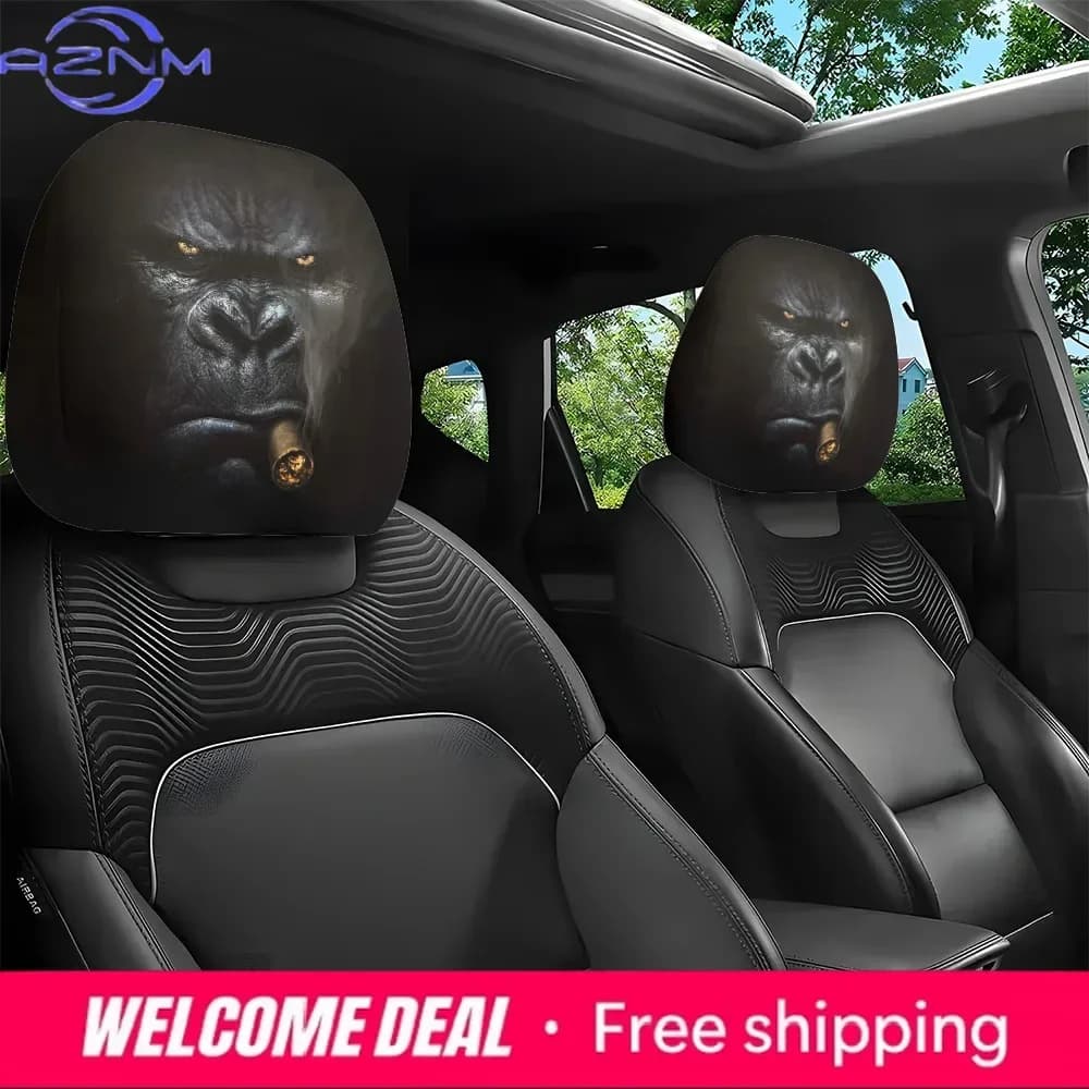 2 copri poggiatesta per auto a forma di gorilla, eleganti e alla moda, accessori essenziali per la decorazione interna del veicolo, resistenti alle macchie, ideali per i viaggi.